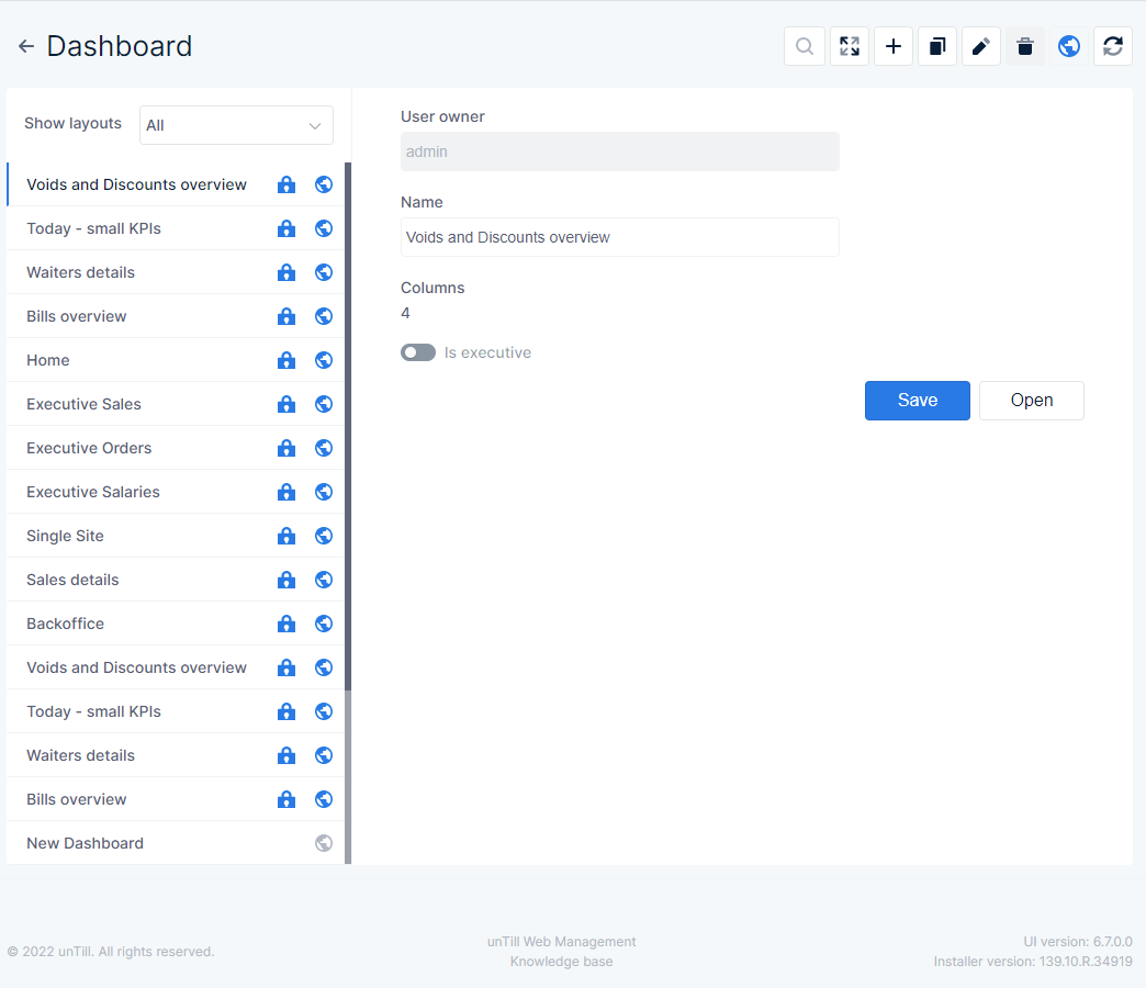 Dashboard – unTill Web Management manual